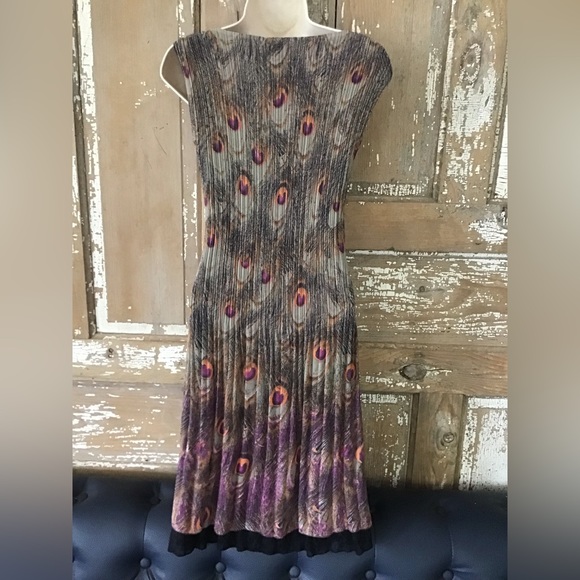 Veeca Dress Peacock Feather Print Multi Color XS Fit And Flare - Picture 5 of 7